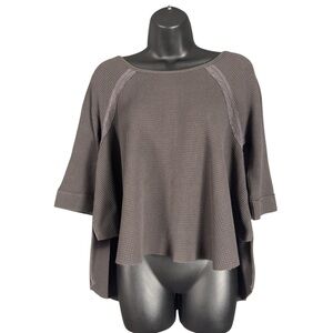 Free People Relaxed Waffle-Knit Sweatshirt in Charcoal Gray